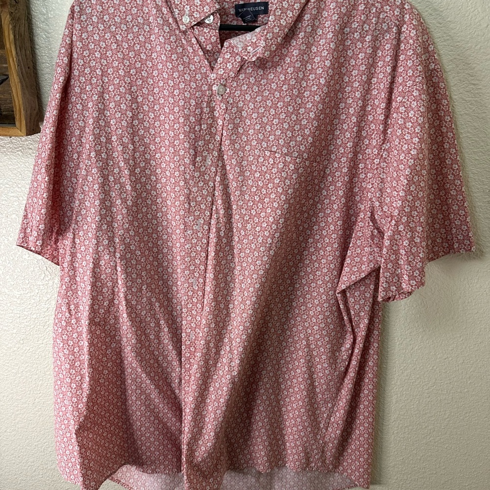Van Heusen Red and White Casual Button Down Shirt